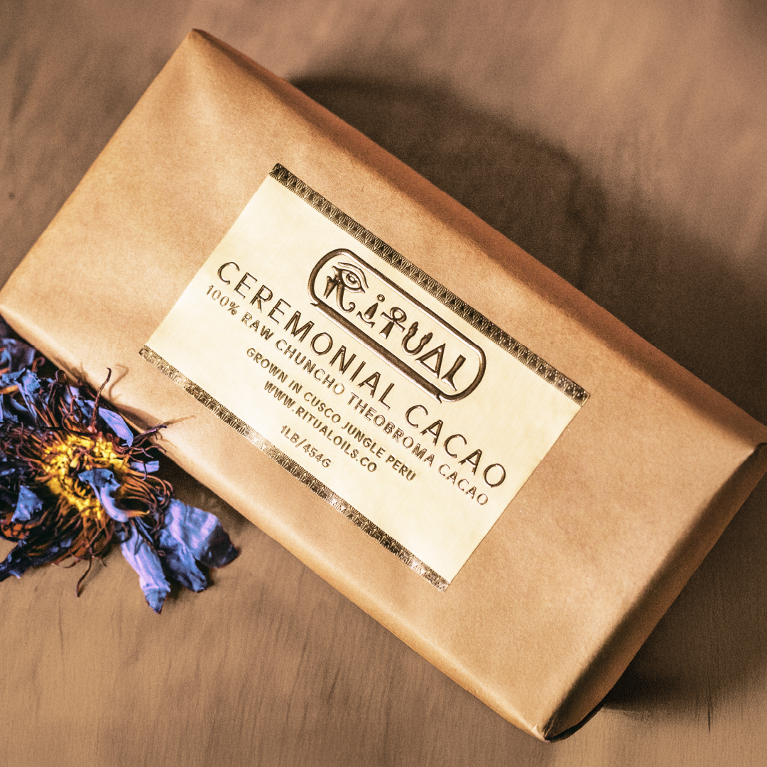 1 LB Ceremonial Cacao Block + 1 Pack of Blue Lotus Flowers